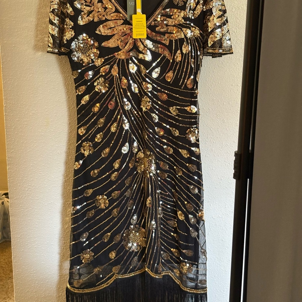 Glamorous Black and Gold Sequin Mini Dress